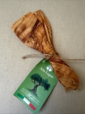 NWT Set-of-3 7” Olive Wood Utensils by Arte Legno, Italy, each piece unique